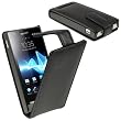 igadgitz Nero Vera Pelle Custodia per Sony Xperia U ST25i Android Cover Case + Protettore Schermo