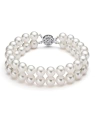 PremiumPearl Double Strand White Freshwater Cultured Pearl Bracelet AAA Quality