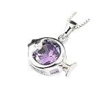 Rhodium Plated 925 Silver Amethyst Fish Shaped Pendant Necklace with 18