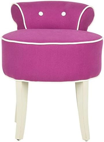 Petite Vanity Stool with Graceful Birch Wood Legs in Ivory Finish Designed for Indulgent Comfort