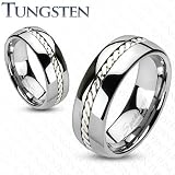 Tungsten Carbide Silver Rope Inlay Comfort Fit Band Ring - 6-8mm Width - Sizes: 5-13