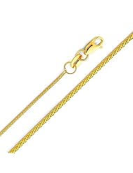 14K Yellow Gold 0.9mm Braided Wheat Chain Necklace with Lobster Claw Clasp