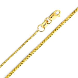 14K Yellow Gold 0.9mm Braided Wheat Chain Necklace with Lobster Claw Clasp - 18