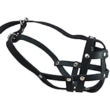 Real Leather Secure Dog Mesh Basket Muzzle #134 Black (Circumference 12", Snout Length 1.5") French Bulldog, Pug