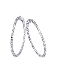 14K 3ct White Gold Diamond Secure Lock 35 mm Hoop Earrings