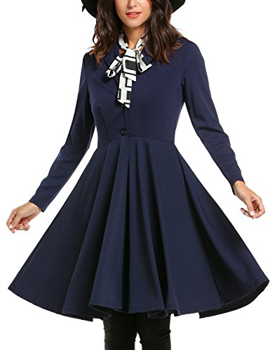 Zeagoo Women Turn Down Collar Single-breasted Pleated Swing Trench Coat