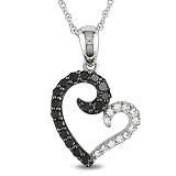 10k White Gold Black and White Diamond Heart Pendant Necklace (.25 cttw, H-I Color, I2-I3 Clarity) , 17
