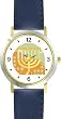 Menorah No.2 Judaica Jewish Theme - WATCHBUDDY&reg; DELUXE TWO-TONE THEME WATCH - Arabic Numbers - Blue Leather Strap-Size-Large ( Men's Size or Jumbo Women's Size )