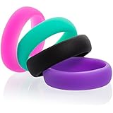 Women's Silicone Wedding Ring Bands - 4 Ring Pack - Black, Pink, Purple, Turquoise
