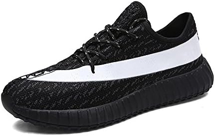 MWSC Men's Fashion Lace Up Breathable Fly Weave Flat Sport Running Sneakers Shoes, Black, US 7