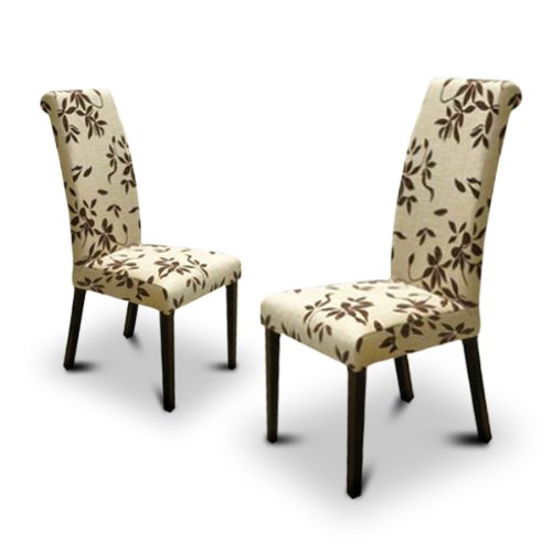 2 New Off White Beige Parson Side Dining Chairs with a Floral Print and Cappuccino / Espresso Finish Legs