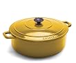 World Cuisine Oval Enamel Cast Iron Dutch Oven 4 1/4 Quart with Lid, Yellow