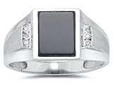 14Kt White Gold Onyx and Diamond Men’s Ring