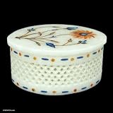 Marble inlay jewelry box, 'Sunflower Solo' 3.9 W 3 L