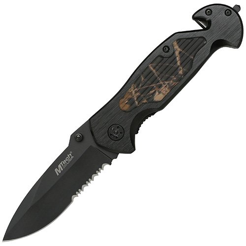 Check out sale price for M-Tech Camo Folding Knife Black Belt Serrated. Free Shipping.