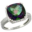 14k White Gold ( 11 mm ) Large Stone Engagement Mystic Topaz Ring w/ 0.022 Carat Brilliant Cut Diamonds & 8.95 Carats Cushion Cut Stone, 1/2 in. (12.5mm) wide