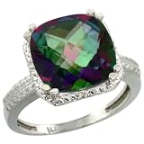 14k White Gold ( 11 mm ) Large Stone Engagement Mystic Topaz Ring w/ 0.022 Carat Brilliant Cut Diamonds & 8.95 Carats Cushion Cut Stone, 1/2 in. (12.5mm) wide
