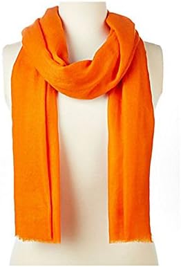 Luxurious Alpaca Cashmere Pashmina with Delicate Eyelash Fringe Detail, Hot Pink, Orange, Pink (Orange)