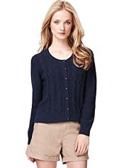 Indigo Collection Pure Cotton Cable Knit Flecked Cardigan