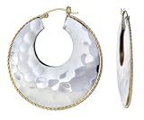 14K Yellow Gold and Sterling Silver Hammered Hoop Earrings