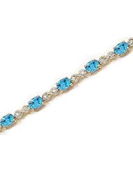 14kt Yellow Gold Oval Blue Topaz and Diamond Bracelet
