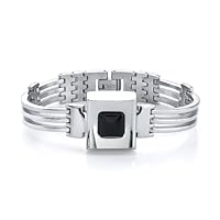 Ultramodern Elegance: Stainless Steel Industrial-style Link Bracelet with Black Ceramic centerpiece for Men