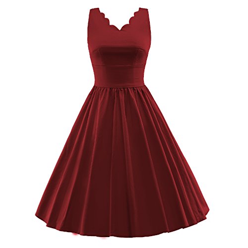 LUOUSE Retro V Neck Sleeveless Vintage 50's 60's Cocktail Party Swing Dress