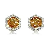 14k Gold Citrine and Round Diamond Stud Earring