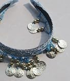 Bellyqueen Belly Dance Headband, Lake Blue With Gold Coins
