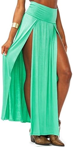 Amoin Women's Trends High Waisted Double Slits Maxi Skirt [A6027],freesize,Green