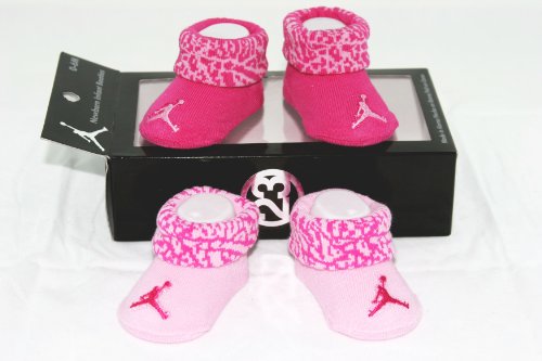 Nike Air Jordan 2 Pairs Newborn Infant Baby Girl Booties Socks Pink w/Air Jordan Logo Size 0-6 Months