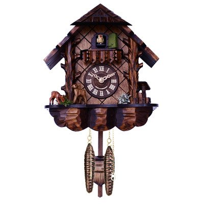 River city clocks musical cuckoo clock with hand-carved case and feeding deer, 10-inch tall On Sale