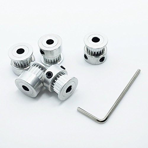 Atwobic 5 PCS Aluminum 2GT GT2 20Teeth Gear 6mm Inner Hole 5mm Synchronous Belt Pulley And Allen Wrench for 3D Printer