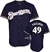 Yovani Gallardo Jersey: Adult 2009 Majestic Alternate Navy Replica #49 Milwaukee Brewers Jersey - XX-Large