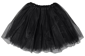 Simplicity Women's Classic Elastic, 3-Layered Tulle Tutu Skirt, Black