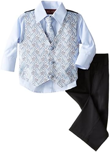 Milano Couture Baby Boys' 4 Piece Paisley Vest with Tie Clip, Blue, 18 Months