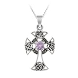 Sterling Silver Celtic Cross with Amethyst Center Pendant with Rolo Chain, 18