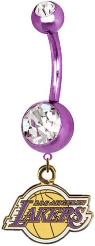 Purple Los Angeles Lakers Charm Belly Button Ring