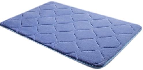 Komanic Latex Free Plush Microfiber Non Slip Memory Foam Bathroom Mat, Grid, Blue