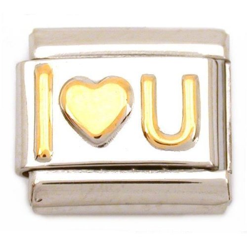 I Love You Italian Charm Gold Plated Heart Bracelet 9mm