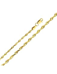 14K Yellow Gold 2.5mm Diamond-Cut Solid Rope Chain Necklace with Lobster Claw Clasp