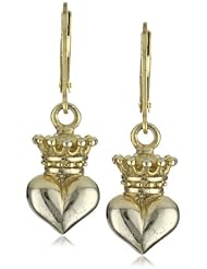 King Baby 18K Vermeil Small 3D Crowned Heart Leverback Earrings