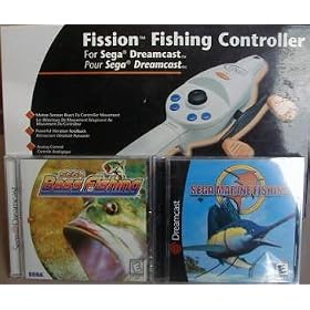 Sega Dreamcast Fishing Rod & Reel Pole Controller Plus Bass & Marine Fishing Games