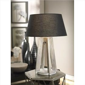 Set of 2 Table Lamp Wooden Tripod Base Weathered Wood Finish