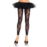 Floral Lace Footless Tights (Black;One Size)