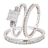 1 Carat Diamond Trio Wedding Ring Set 14k White Gold