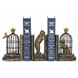 Set of 3 Cat Chasing Bird Bookends