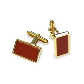 GOLD-Colored Men's Cuff Links. Red Color Natural Stone Rectangular Cufflinks