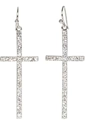 Heirloom Finds Silver Tone Crystal Cross Dangle Earrings 2" Long