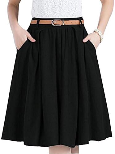 F2Y Women's Plus Size Knit A-Line Skirt With Pockets (2XL, Black)